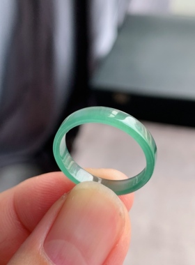天然A货翡翠 冰种15号晴水绿方戒男女戒指指环素圈戒圈XND3