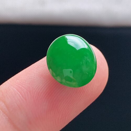 缅甸A货冰糯阳绿翡翠蛋面戒指