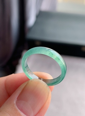 天然A货翡翠 冰种19号天空蓝男女戒指指环素圈戒圈尾戒XJF1
