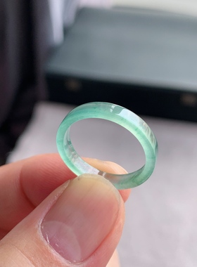 天然A货翡翠 冰种16号晴水绿方戒男女戒指指环素圈戒圈XHA7