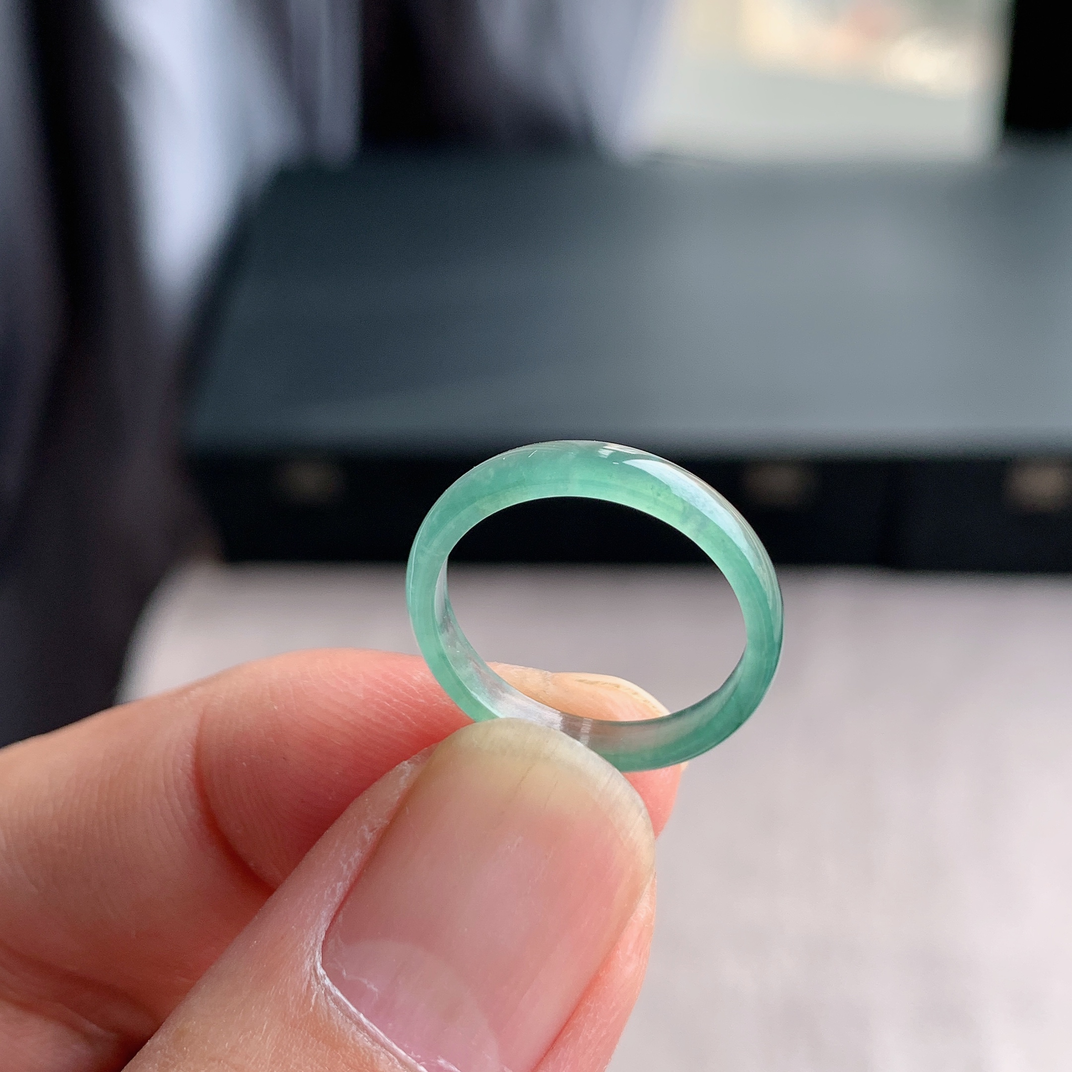 天然A货翡翠冰种11号晴水绿戒指