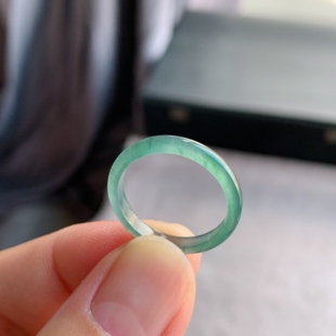 天然A货翡翠 冰种18号牛仔蓝男女戒指指环素圈戒圈尾戒XLF6