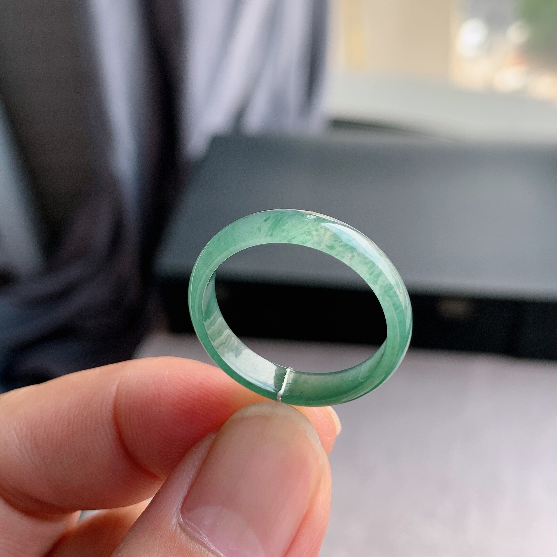 天然A货翡翠冰种24号半山水戒指