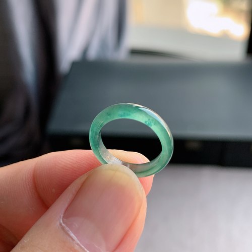 天然A货翡翠冰种4号晴水绿戒指