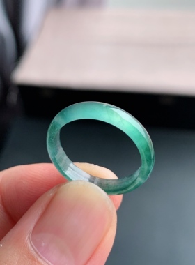 天然A货翡翠 冰种17号冰飘花男女戒指指环素圈戒圈尾戒LCB3
