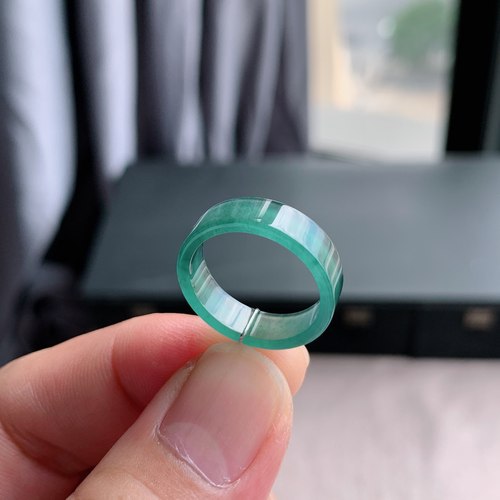 天然A货冰种14号天空蓝翡翠方戒