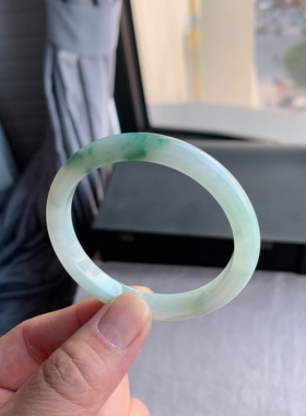 缅甸天然A货翡翠 54圈口冰糯种飘绿花美人镯402817手镯玉镯L16