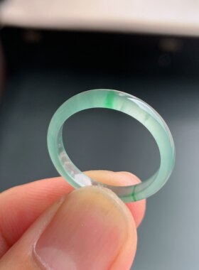 天然A货冰种翡翠飘花素圈戒指