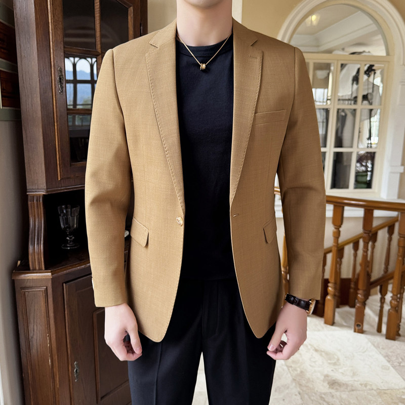 模特图2024年男士休闲西服修身西装纯色单西外套dx6945