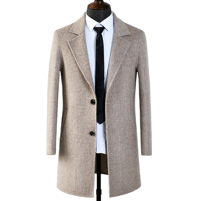 双面呢羊毛大衣男人字纹中长款青年羊绒风衣冬季毛呢外套