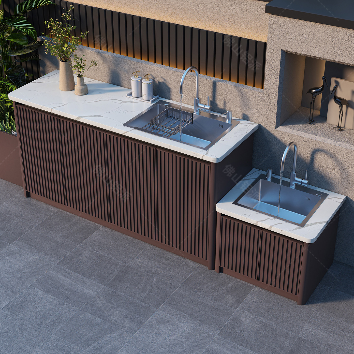 户外庭院阳台防水防晒铝合金水槽一体洗手盆柜组合家用定制操作台