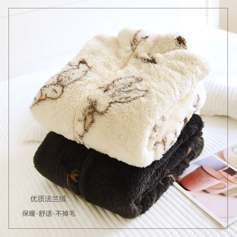 秋冬法兰绒情侣睡衣男女士上衣加绒加厚保暖珊瑚绒大码宽松家居服,女士内衣/男士内衣/家居服,睡衣上装,淘宝优惠券,粉丝福利购,淘宝优惠卷