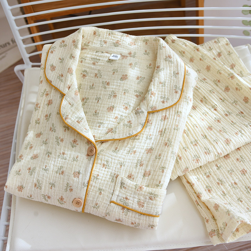 女士纯棉双层纱布睡衣套装春秋薄款柔软透气吸汗女生田园风家居服,女士内衣/男士内衣/家居服,睡衣/家居服套装,淘宝优惠券,粉丝福利购,淘宝优惠卷