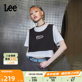 短袖 Lee24春夏新品 舒适版 黑色女假两件篮球风短款 T恤LWT0082194LE