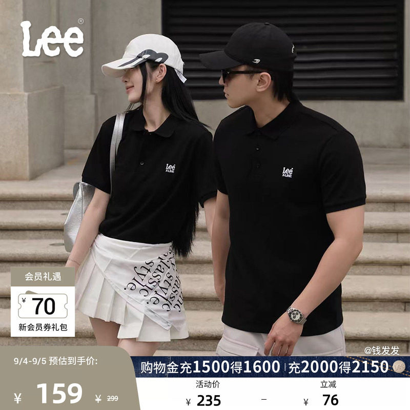 Lee防晒紫外线字母刺绣小logo凉感短袖男女同款情侣polo衫休闲潮图片
