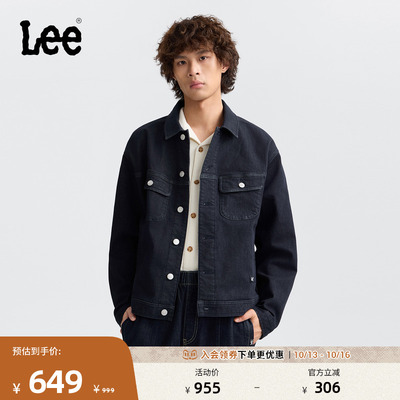 Lee25秋冬新品舒适版翻领不易褪色深蓝色磨毛男牛仔夹克外套保暖