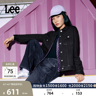 Lee标准版 翻领黑色女士牛仔夹克外套休闲潮流LWT010853201 型经典