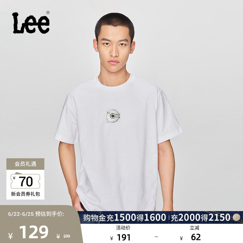 Lee舒适版经典圆领镭射光盘图案印花男短袖T恤休闲潮LMT0098444LE