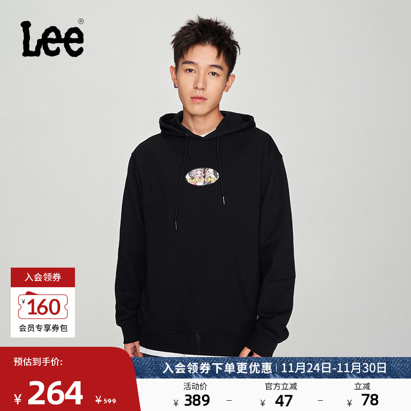 Lee人物图案黑色男长袖连帽卫衣