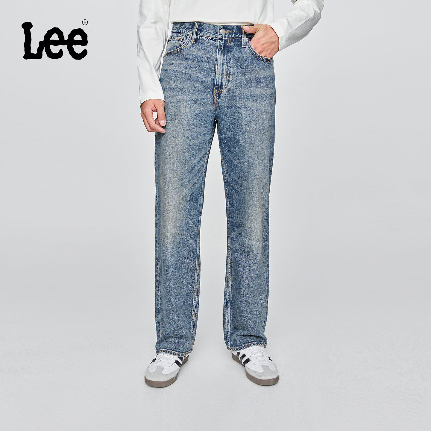 【张凌赫代言】Lee25冬新舒适阔腿五袋款天丝垂感中蓝色男牛仔裤