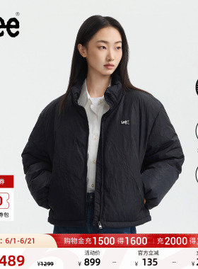 Lee女装2026新款今年流行爆款舒适版立领裂纹图案Logo徽标黑色女