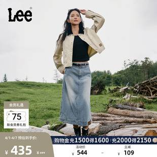 女士水洗牛仔半裙潮流A08840 Lee腰部毛边下摆解构设计浅蓝色经典
