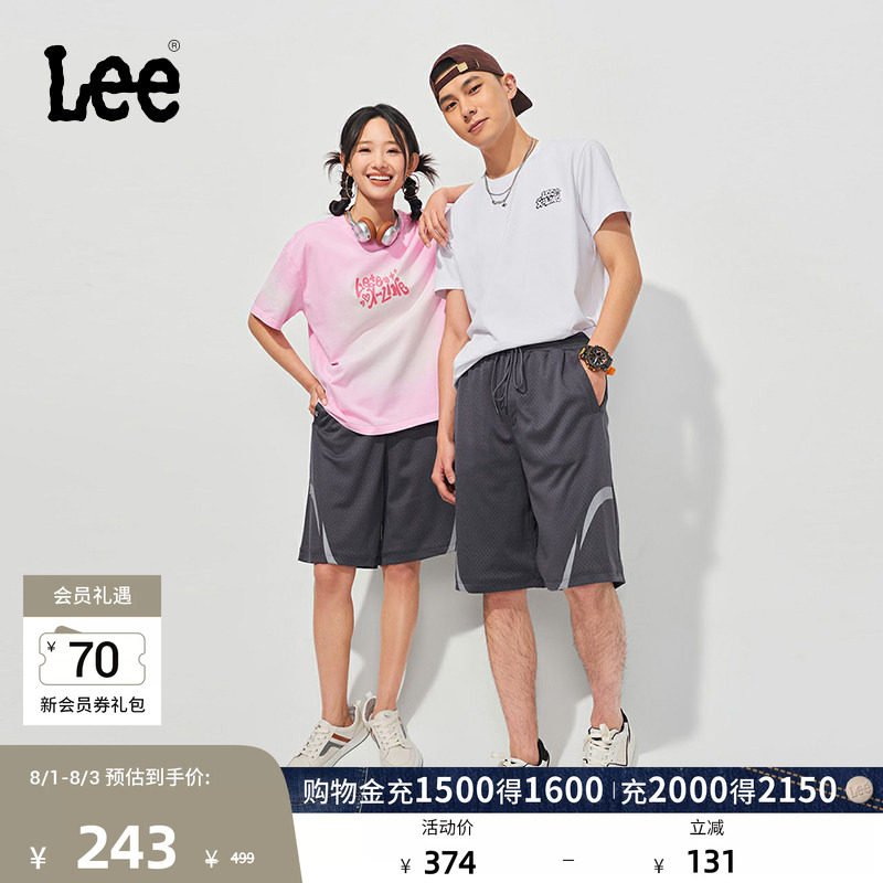 Lee宽松网眼灰色男女同款松紧腰休闲短裤篮球裤潮流LUB008307205