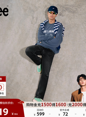 【张凌赫代言】Lee25冬新726标准中腰直筒磨毛黑灰色男牛仔裤保暖