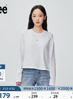 Lee标准版经典圆领箔印Logo设计白色女长袖T恤休闲潮LWT0108753RX