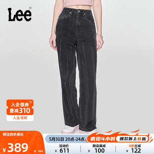 潮流 Lee24春夏新品 428舒适高腰直脚不规则条纹水洗黑色女牛仔裤