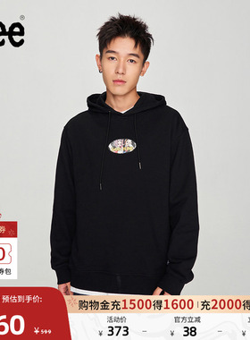 Lee舒适版镭射双面X-crew人物图案黑色男长袖连帽卫衣休闲潮流