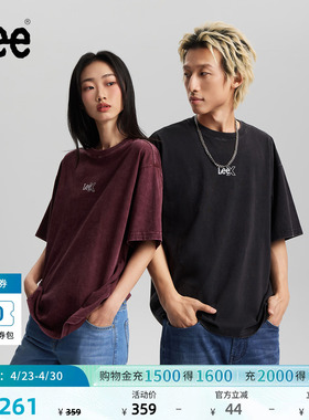 Lee26春夏新品宽松版圆领小Logo印花轻薄复古水洗男女同款短袖T恤