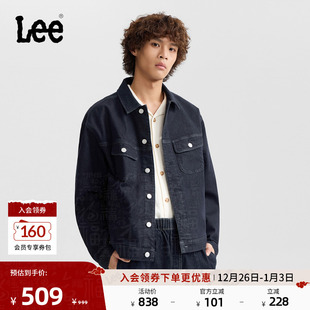 Lee25秋冬新品 翻领不易褪色深蓝色磨毛男牛仔夹克外套保暖 舒适版