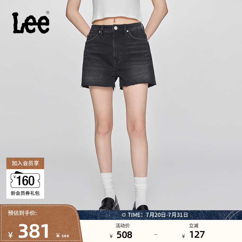 Lee25春夏新品经典五袋款设计毛边黑灰色女牛仔短裤潮流A080