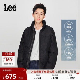 Lee商场同款 立领黑色男牛仔羽绒夹克休闲潮流LMT007838100 舒适版
