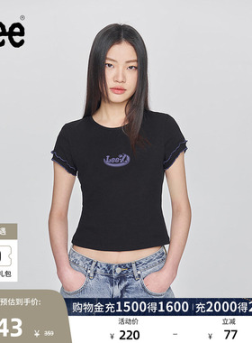 Lee修身版圆领刺绣Logo设计黑色女短袖T恤显瘦休闲潮LWT009880207