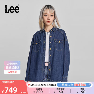 Lee中深蓝色女长袖牛仔衬衫