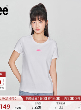 Lee商场同款修身圆领反光印花Logo白色女短袖T恤显瘦LWT0102273RT