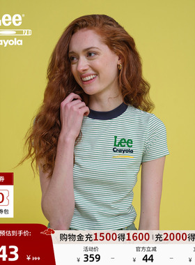Lee× Crayola联名商场同款25秋冬新舒适版白绿色条纹女短袖T恤