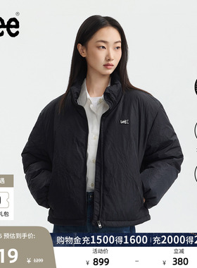 Lee女装2026新款今年流行爆款舒适版立领裂纹图案Logo徽标黑色女