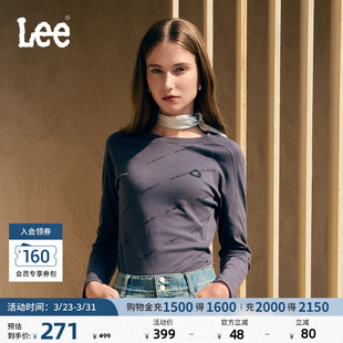 植绒印花女轻薄长袖 Lee商场同款 圆领插肩袖 版 T恤LWT011269207 修身