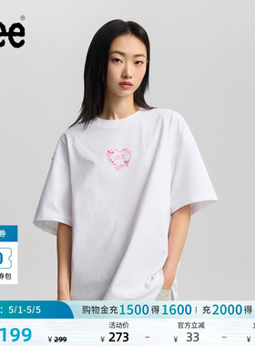 Lee26春夏新品宽松版圆领丝带框架图案女短袖T恤休闲LWT0122944LE