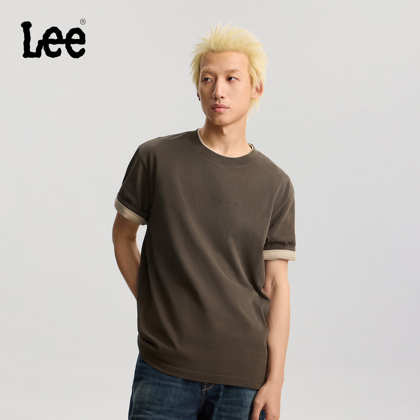 【张凌赫同款】Lee商场款26夏新舒适版渐变喷绘效果轻薄男短袖T