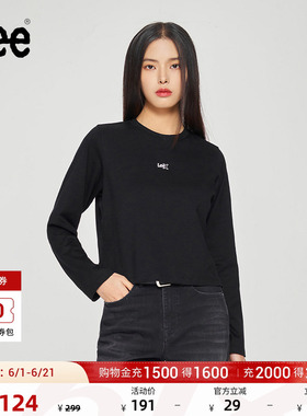 Lee舒适版经典圆领银色闪光Logo黑色女长袖T恤休闲潮LWT0098554LE