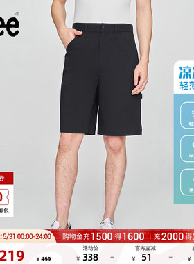 Lee凉凉裤舒适直筒经典五袋款小Logo织标男轻薄黑色短裤休闲潮流