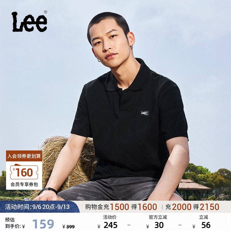 翻领Logo织标男短袖polo衫										