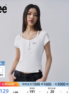 Lee修身版型圆领镂空设计刺绣Logo女短袖T恤休闲潮流LWT009876207