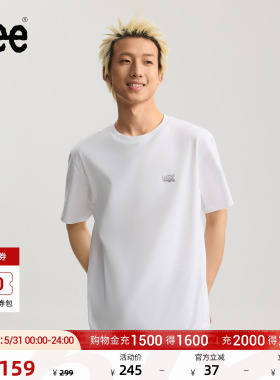 Lee26年春夏新品舒适版圆领钥匙扣设计图案印花白色男短袖T恤休闲