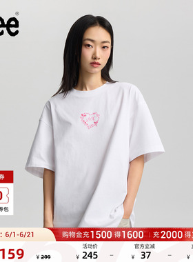 Lee26春夏新品宽松版圆领丝带框架图案女短袖T恤休闲LWT0122944LE