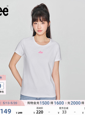 Lee商场同款修身圆领反光印花Logo白色女短袖T恤显瘦LWT0102273RT